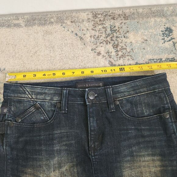 Rock & Republic Womens 8 Jean Mini Skirt Lighting Blue Washed Dark Denim Groupie - Picture 5 of 7